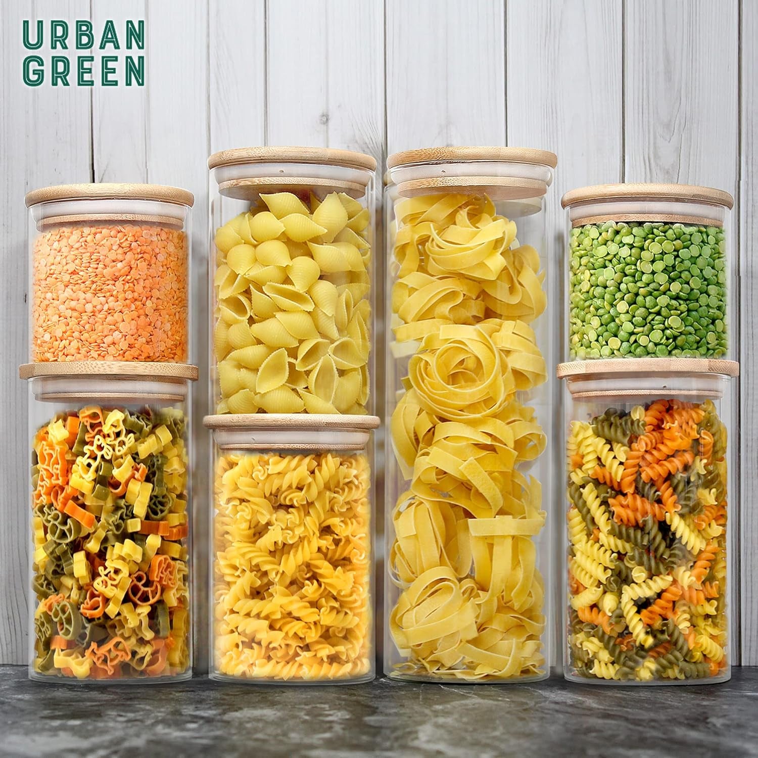 Glass Jars with Airtight Lids, Airtight Glass Canisters with Locking Lids, (Bamboo-20Oz)