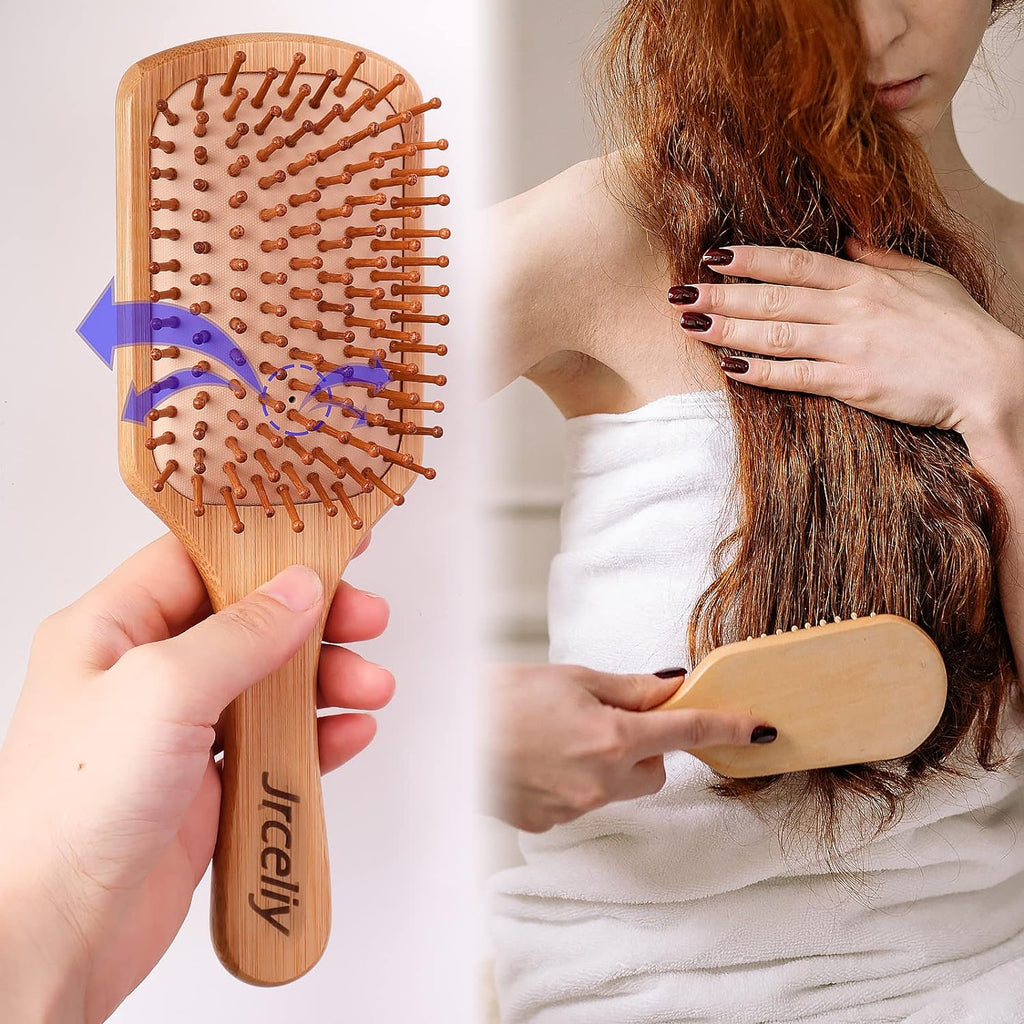 3PCS Bamboo Hair Brush Set,Natural Wooden Brush for Women, Madam, Paddle Detangl