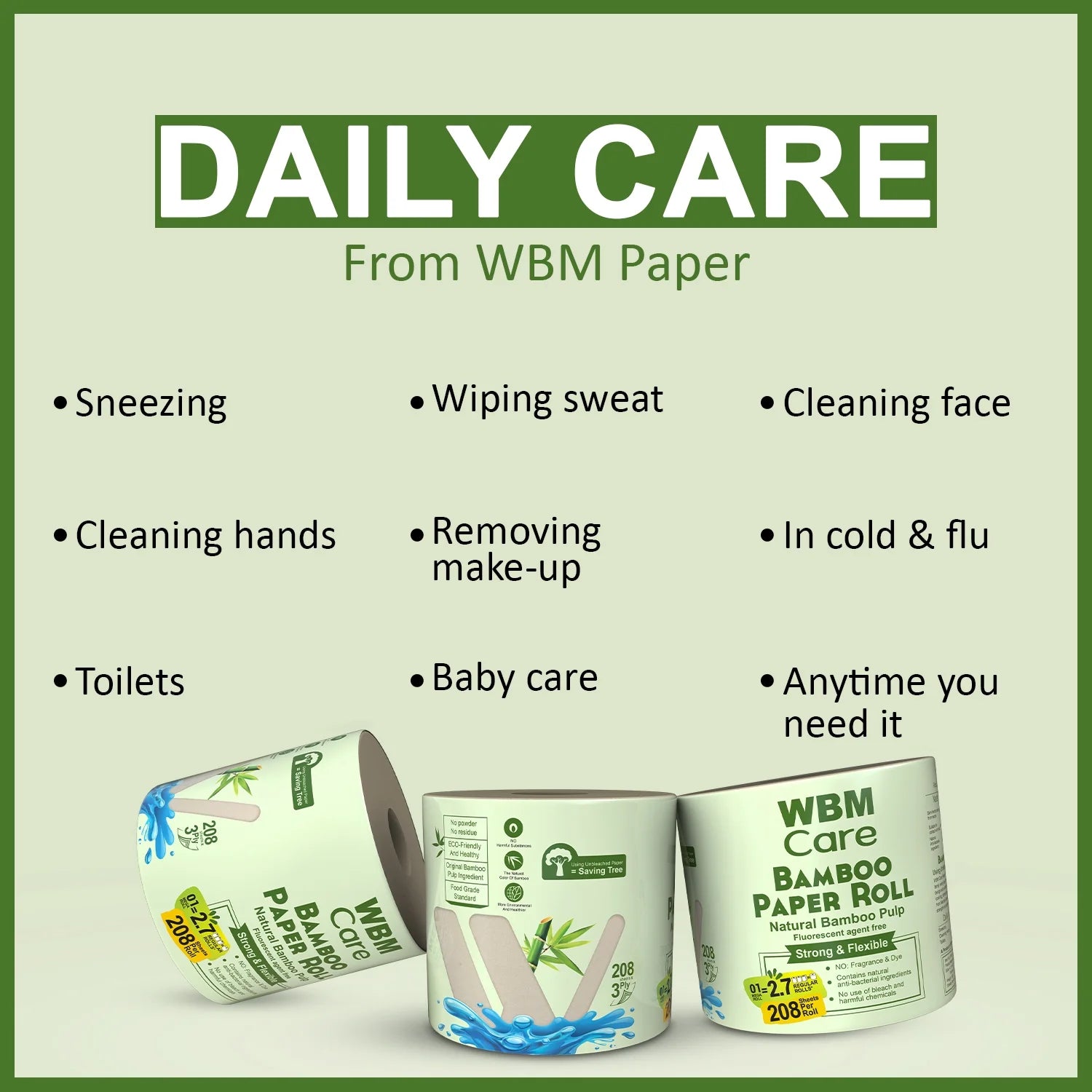 Bamboo Toilet Paper, 3-Ply, Tree-Free, 20 Rolls, 4160 Sheets