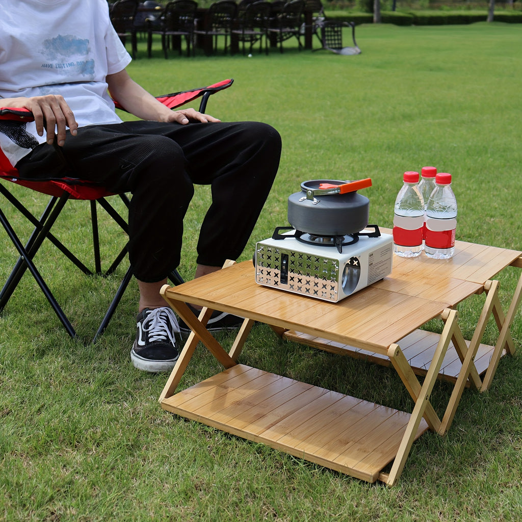 Versatile Bamboo Folding Coffee Table - Dual-Use for Storage & Leisure, Perfect for Camping, Picnics, and Home Use Chef's Market