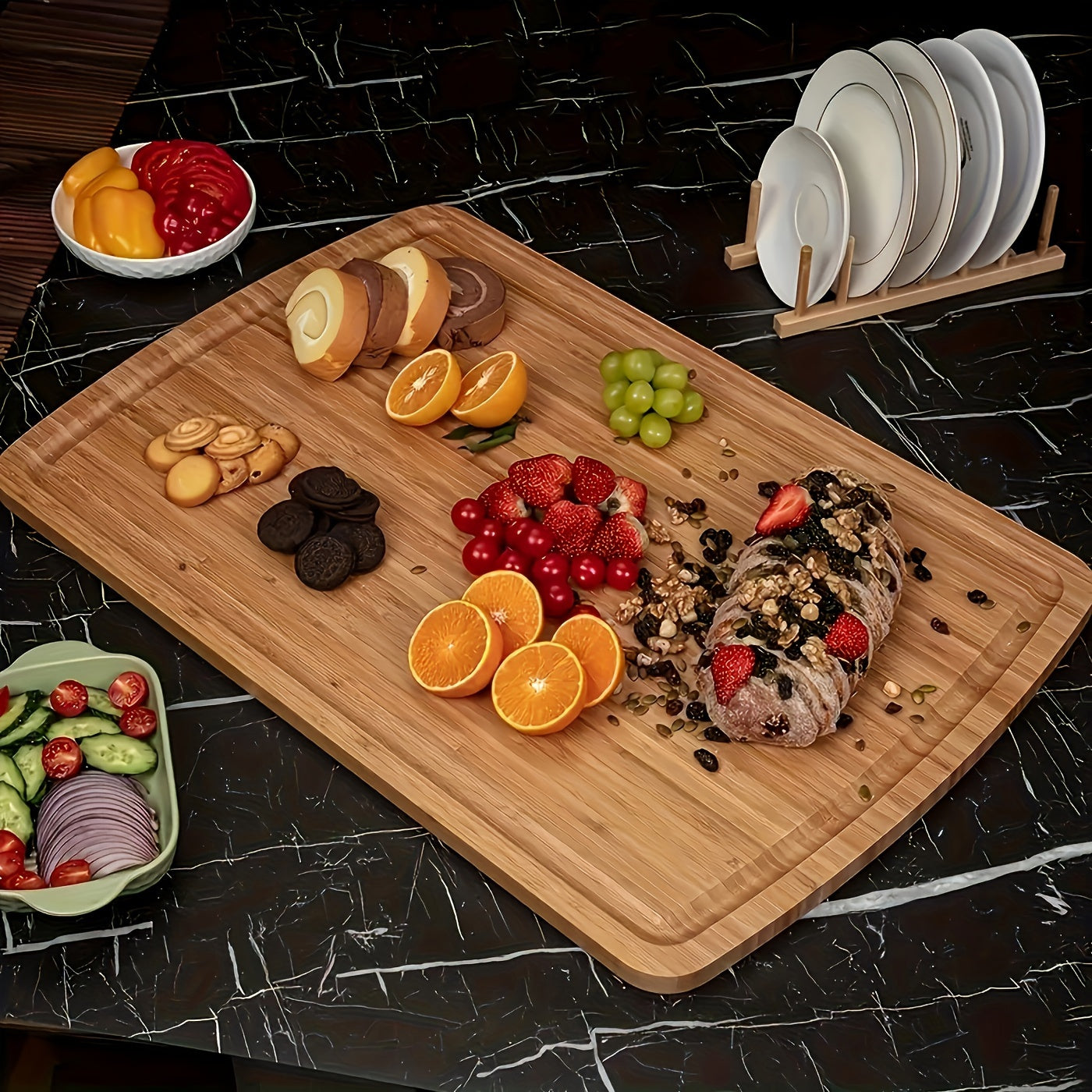 1pc Premium Bamboo Chopping Board - Large, Durable, Easy-to-Clean, Anti-Slip, Butcher Block for Meat, Cheese, Bread, Vegetables, Fruits, and Charcuterie - Perfect Kitchen Gadget for Home, Dormitory, and Thoughtful Gift for Fa Chef's Market