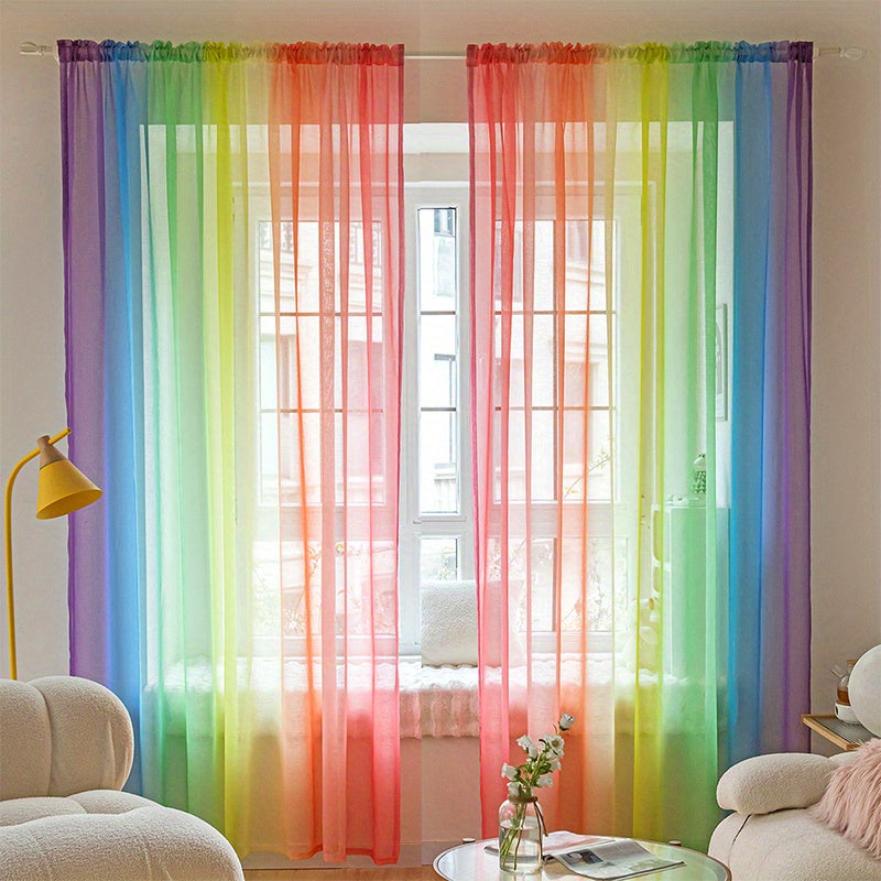 1pc Rainbow Colored Yarn Curtain, Colorful Window Treatment For Bedroom Office Kitchen Living Room Study Home Decor Chef's Market