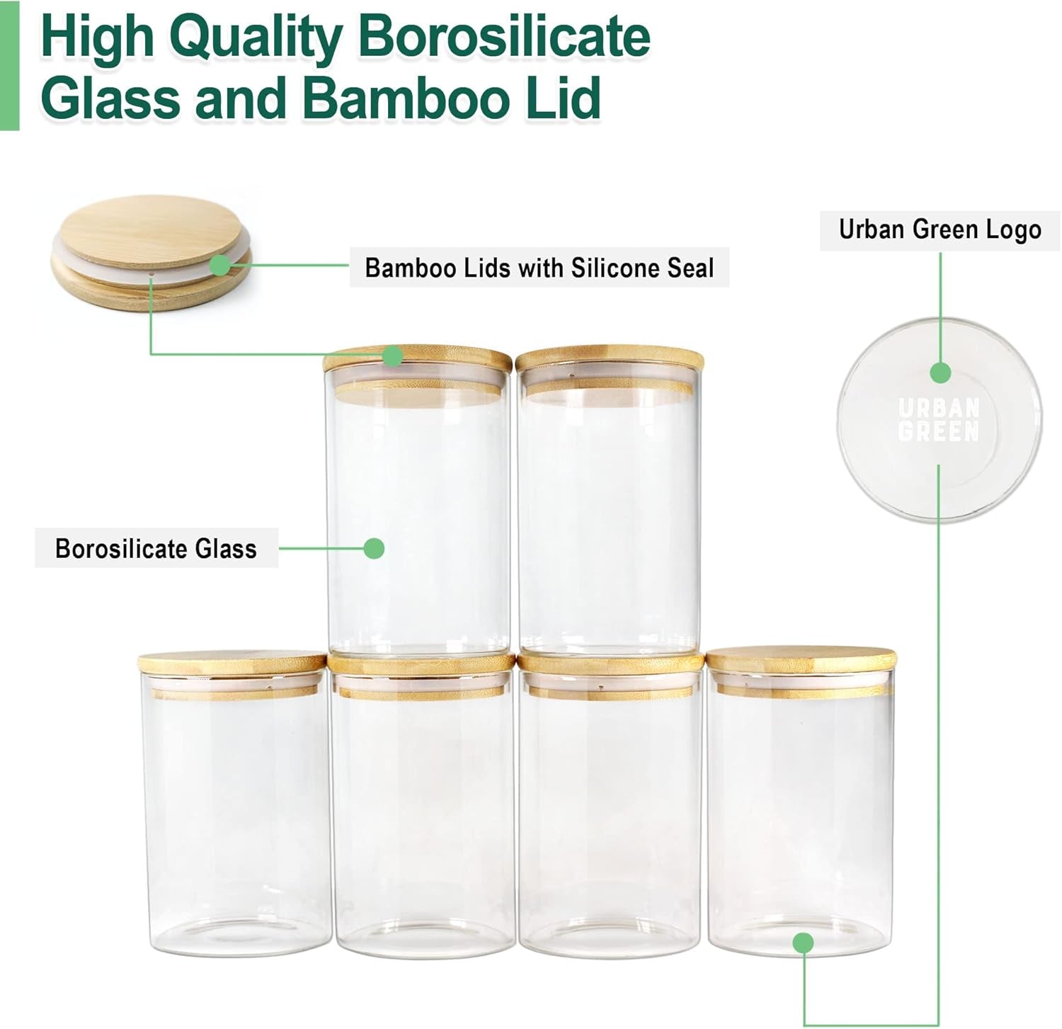 Glass Jars with Airtight Lids, Airtight Glass Canisters with Locking Lids, (Bamboo-20Oz)