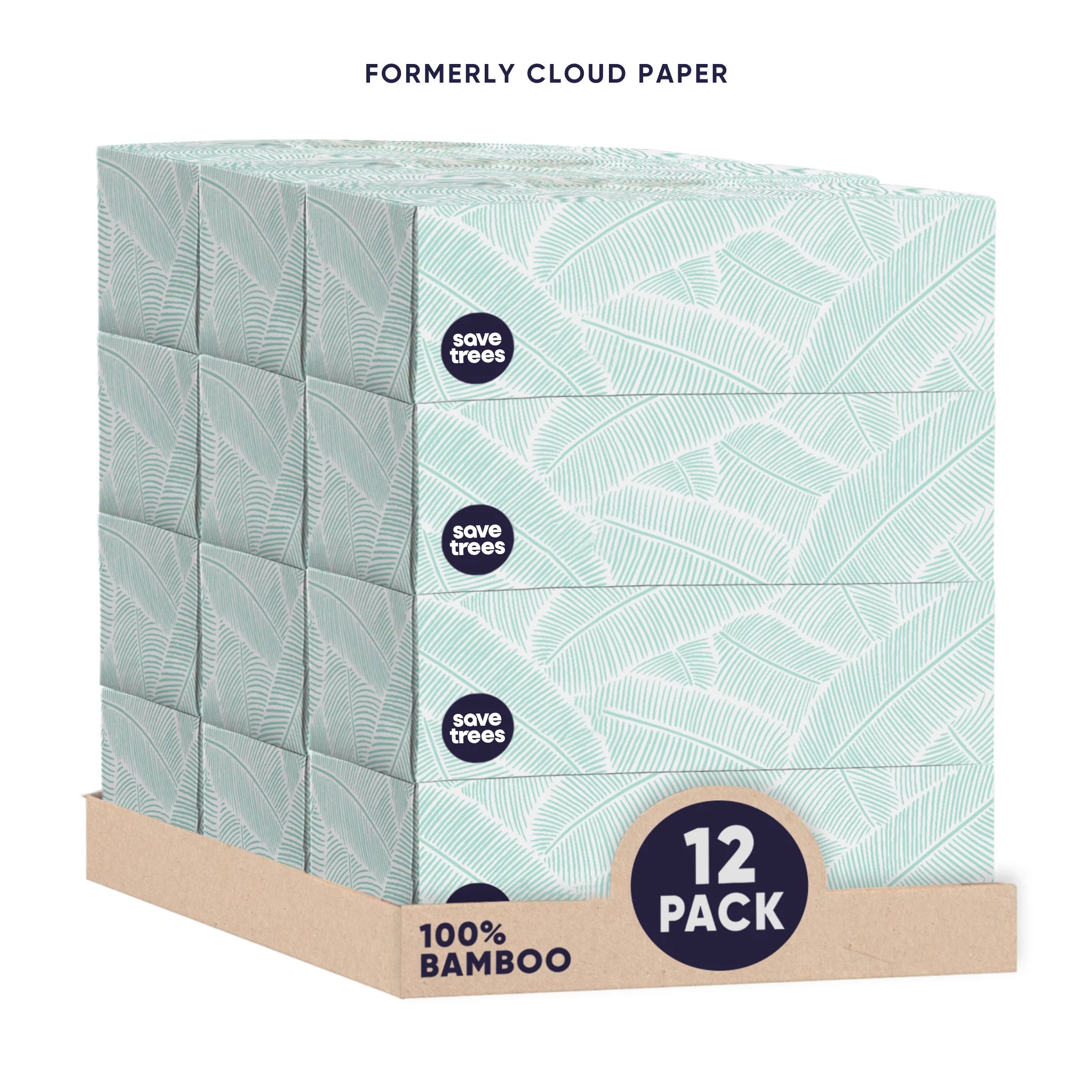 Bamboo Facial Tissues - 12 Bamboo Tissue Boxes, 100 Hypoallergenic Facial Tissues per Box - Unscented, Fragrance-Free