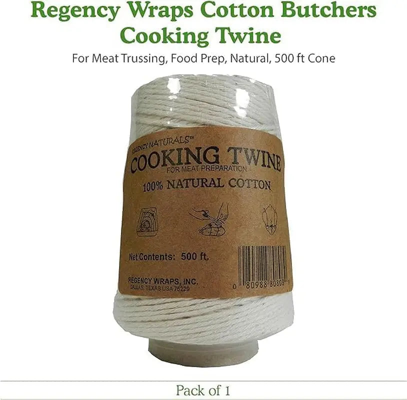 Butchers Cooking Twine, Heavy Duty, 500Ft,16 Ply, 2.4Mm, Food-Safe Cotton Kitchen String for Turkey Trussing, Meat Prep, Crafting, Natural, Pack of 1