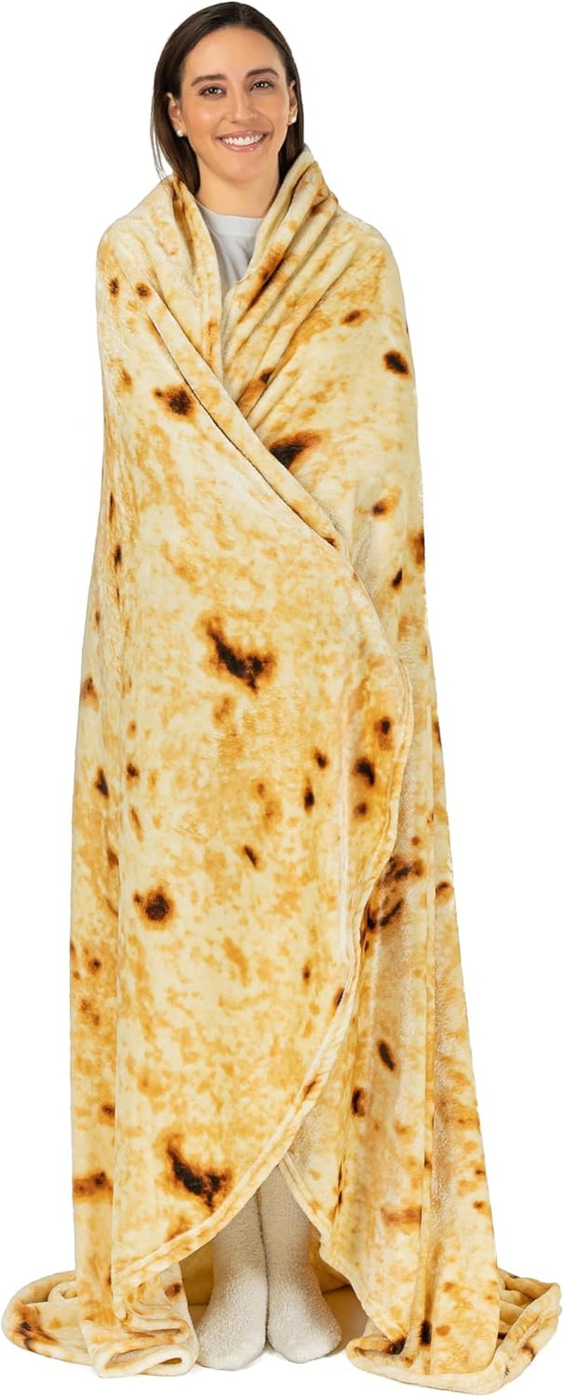 Burrito Tortilla Blanket, Double Sided Taco Corn Wrap Novelty Throw for Adult Kid Teen, Realistic Food Blanket, Funny Gag Gift for Birthday, Yellow Corn 70In