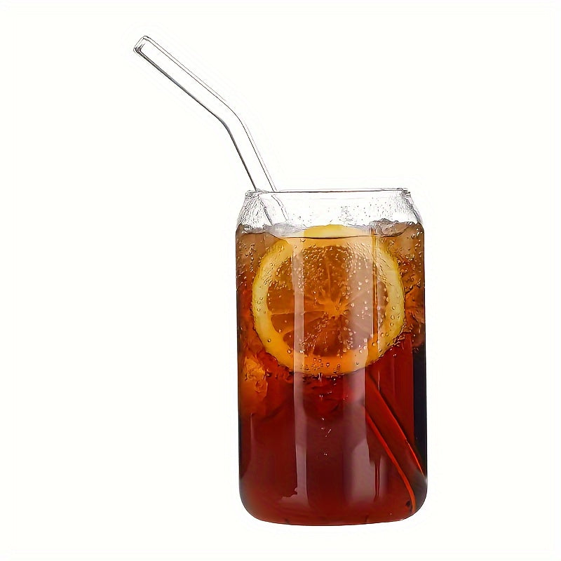 500ml/16 oz Clear Glass cup with Bamboo Lid and Straw - Great for Juice, Beer, Milk, Cute Breakfast Cups Chef's Market