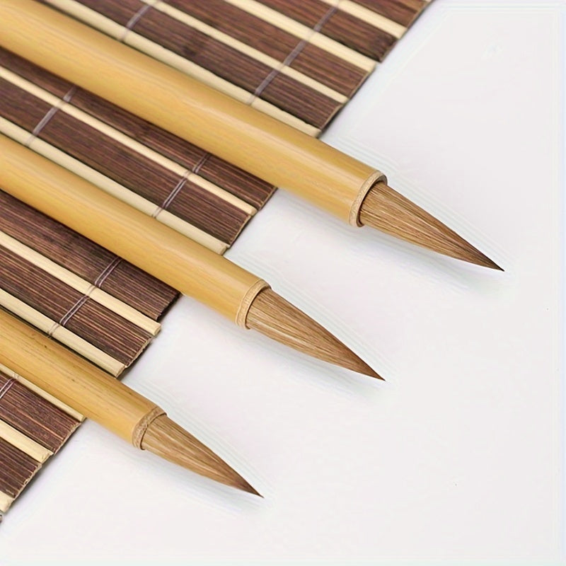 3 Pcs Bamboo Calligraphy Brushes - Suitable for European, Yan, Liu, Zhao Bodies and Landscape Painting - Wooden, Water Washable, Twist Closure, Round Body, Fine Point Chef's Market