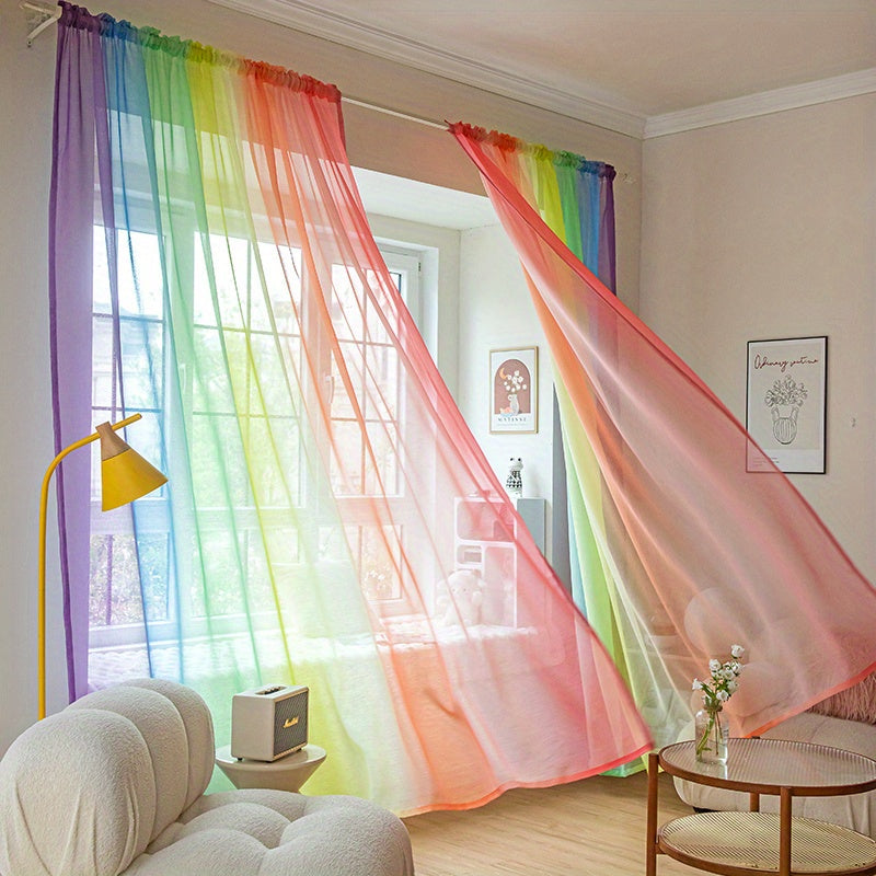 1pc Rainbow Colored Yarn Curtain, Colorful Window Treatment For Bedroom Office Kitchen Living Room Study Home Decor Chef's Market