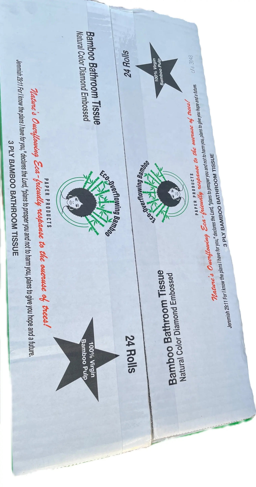 Eco-Overflowing Bamboo PP Natural Diamond Print Toilet Tissue -24 Count 3Ply Mega Roll-Tp