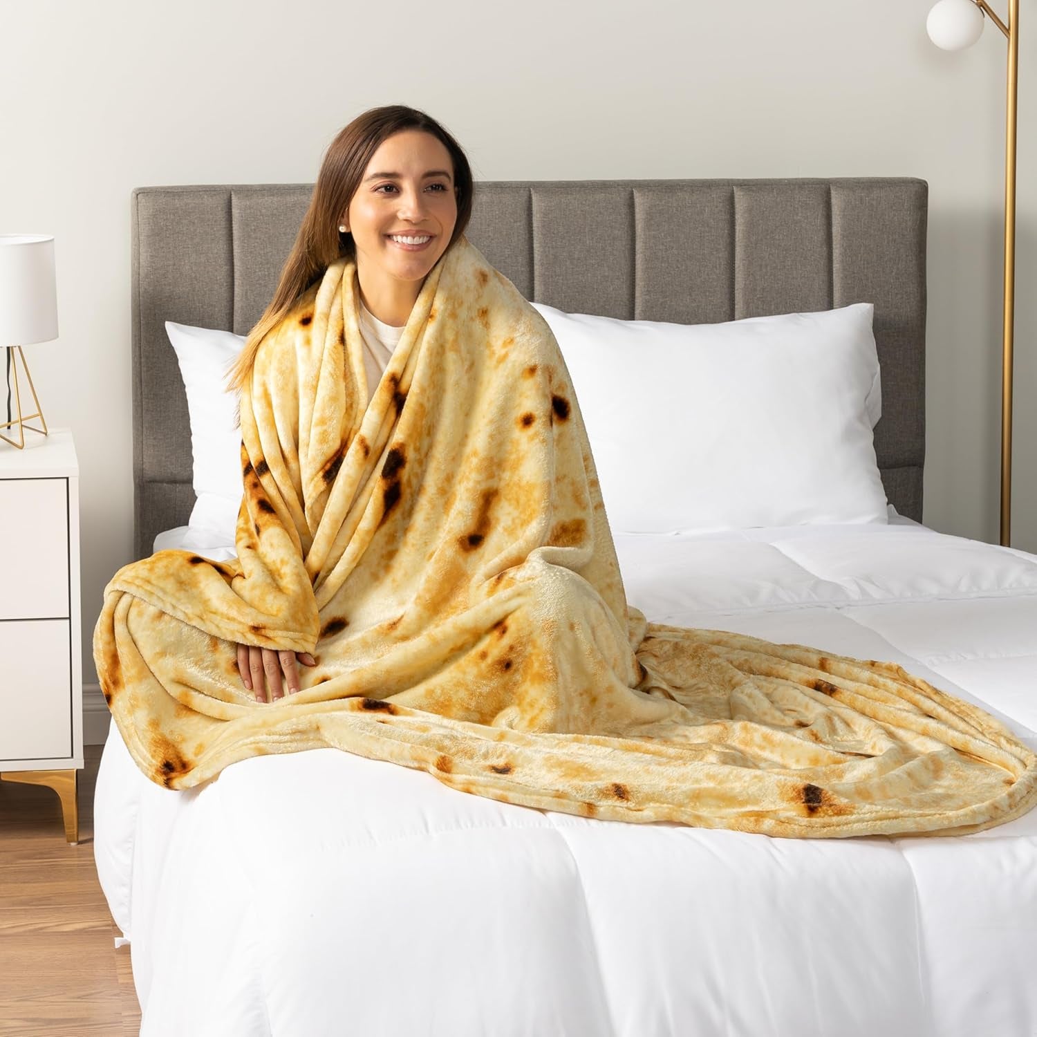 Burrito Tortilla Blanket, Double Sided Taco Corn Wrap Novelty Throw for Adult Kid Teen, Realistic Food Blanket, Funny Gag Gift for Birthday, Yellow Corn 70In