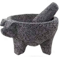 8.6 In. Mexican Hand-Made Lava Stone Mortar and Pestle Ideal as Herb Bowl, Spice Grinder Pig Design
