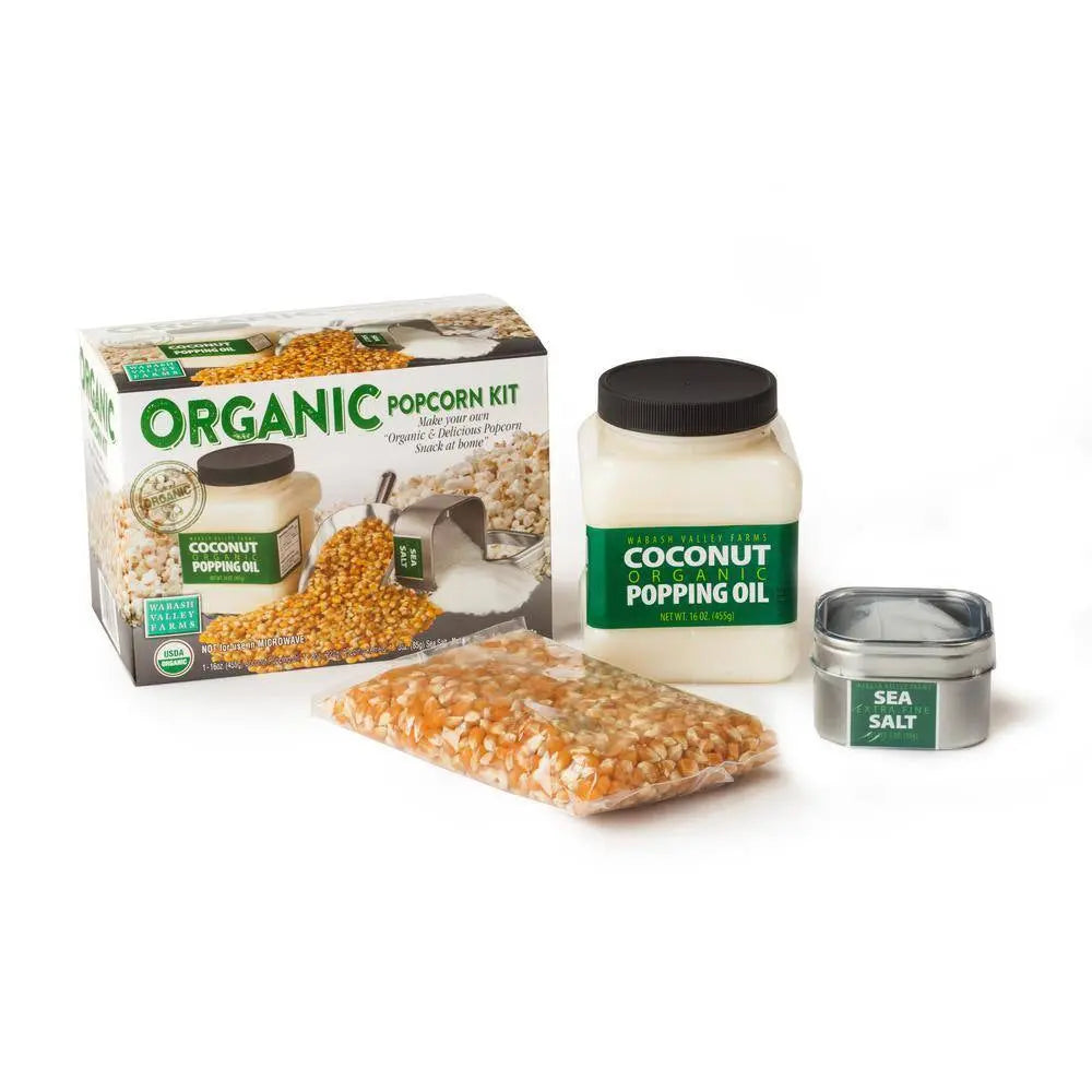 4-Piece Aluminum Silver Stovetop Popcorn Popper Set with DIY Organic Popcorn Kit