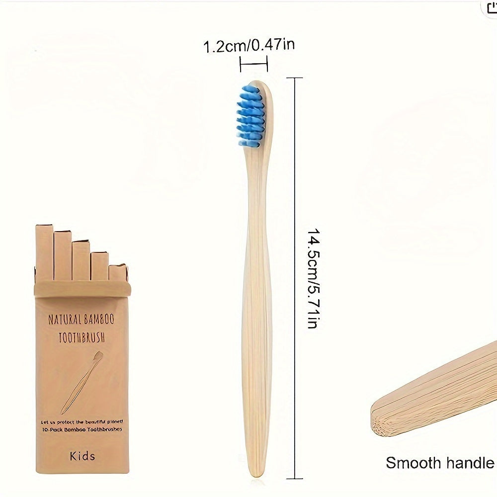 10 Pcs Blue Bamboo Toothbrushes, Soft Bristles, Manual Toothbrush Set With Wooden Handles, Dental Care Kit For Children Chef's Market