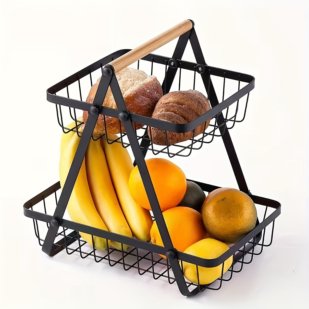 2-Tier/3-Tier Heavy-Duty Iron Fruit Basket with Detachable Layers - Modern Multi-Tier Countertop Storage Organizer Suitable for Kitchen Pantry, Dining Table, Fruits, Vegetables, Bread & Snacks - Space-Saving Rectangular Baske Chef's Market