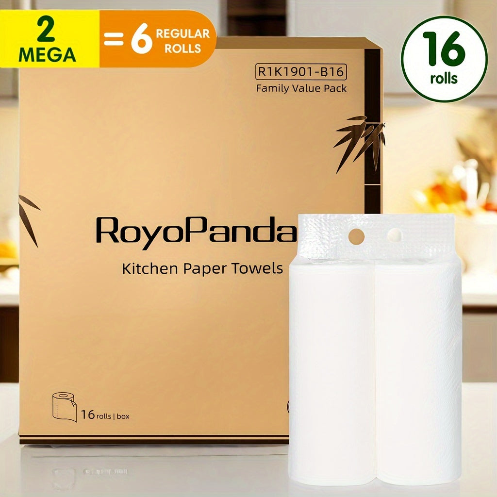 16 rolls/ box8 rolls in 1 box, 2-ply white bamboo pulp kitchen paper towels, 2 rolls individually wrapped, no ink contamination, large quantity of super premium paper towels, environmentally friendly and affordable Chef's Market