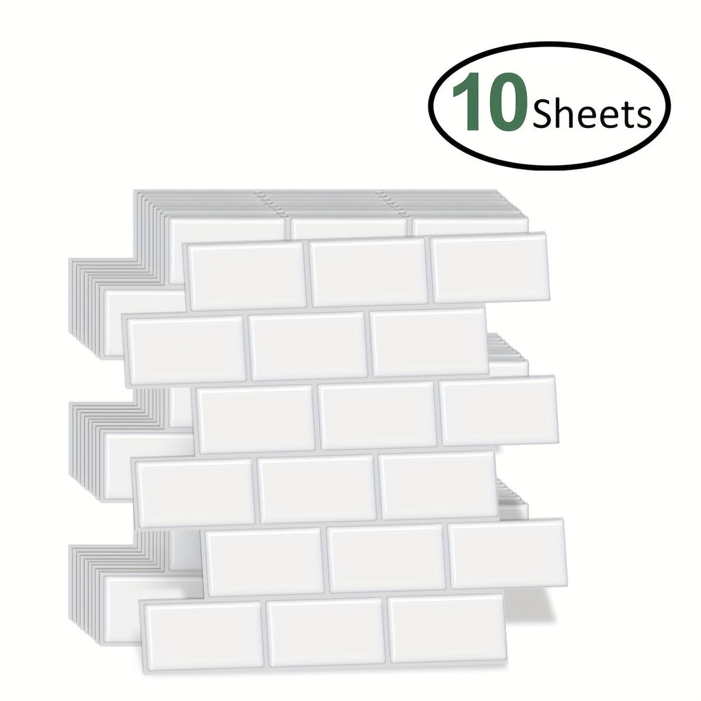 10pcs Self-adhesive 3D Subway Ceramic Tile Sticker For Kitchen, 12x12 Inch Decorative Home Renovation, Wall Tile Sticker For Kitchen, Balcony, Sink, Bathroom, Restaurant Chef's Market