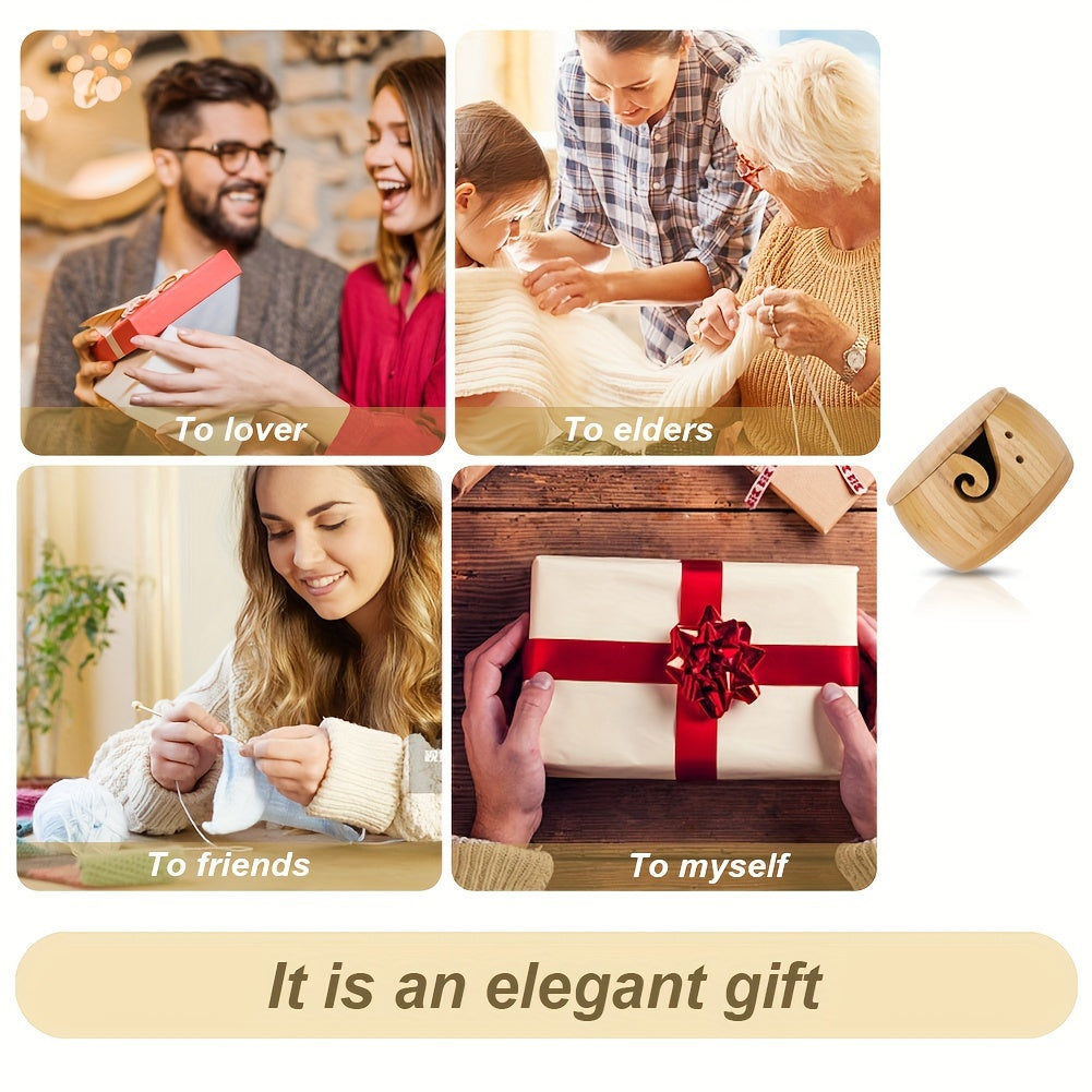 Elegant 1 Set Handcrafted Wooden Yarn Bowl with Lid & 12 Bamboo Crochet Hooks - Wool Yarn Holder Organizer for Knitting Enthusiasts - Artistic Craft Storage - Perfect for Crochet Projects Chef's Market