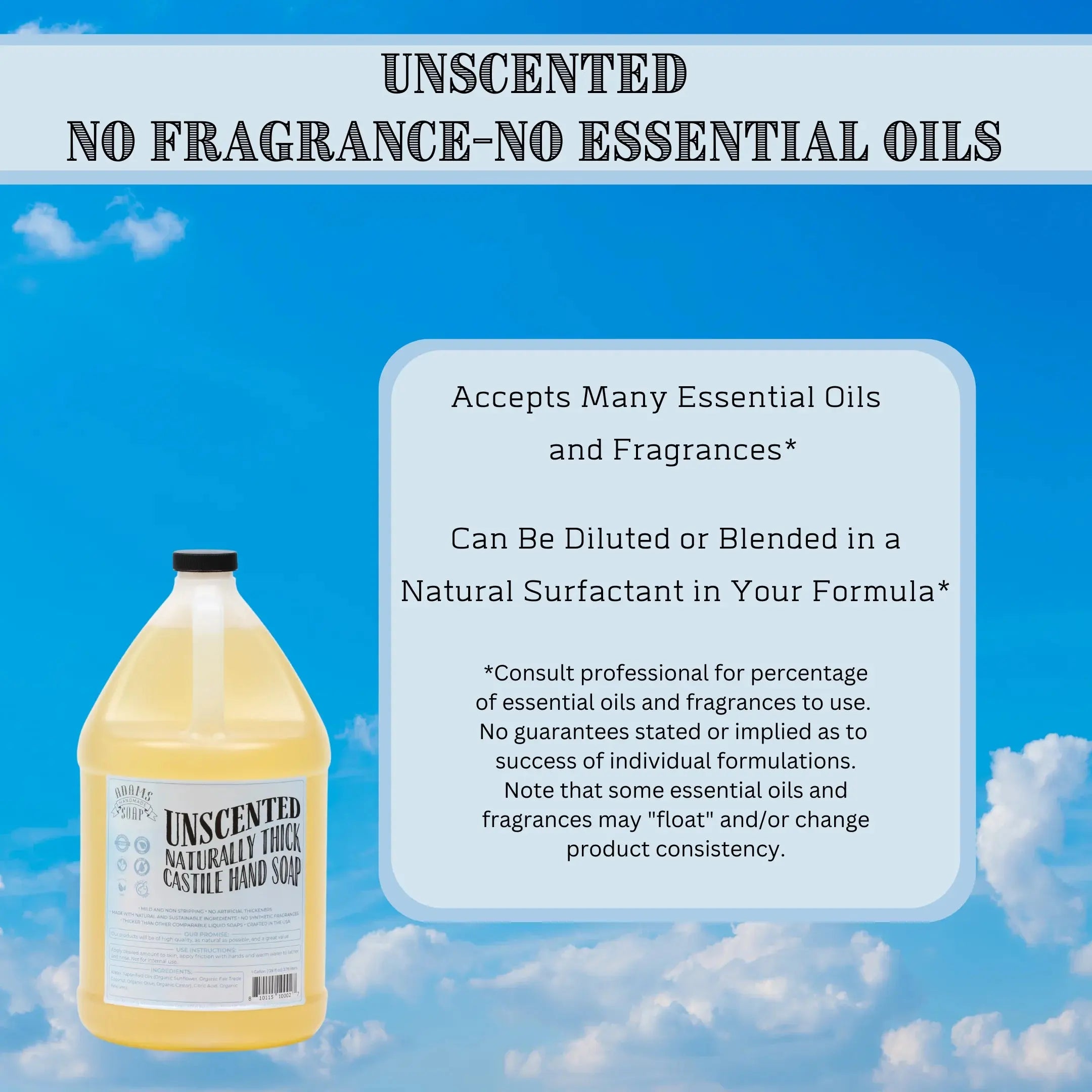 Unscented Organic Castile Liquid Hand Soap 1 Gallon Refill