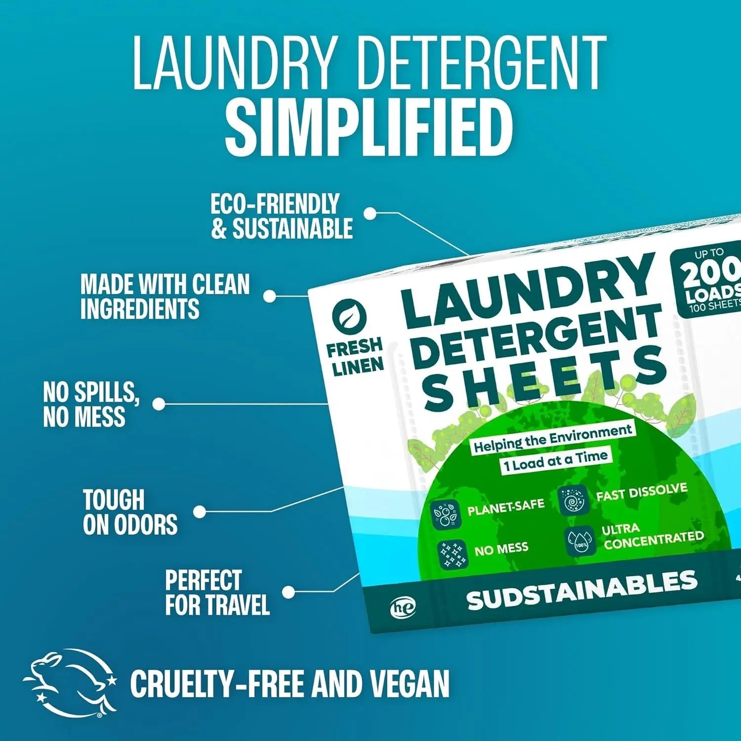 Laundry Detergent Sheets (200 Loads) – Eco-Friendly, Zero Waste, Plastic-Free La