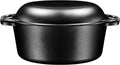 7-Quart Pre-Seasoned Cast Iron Double Dutch Oven with Skillet Lid - Versatile Heavy-Duty Casserole and Braising Pan - Oven Safe Black Cookware (14.7 x 6.9 Inches)