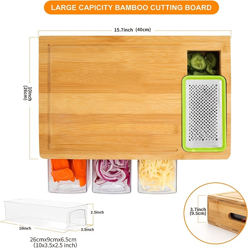 1pc, Bamboo Cutting Board With Drawer Tray, Bamboo Cutting Board With Sliding Out Tray, Chopping Board, Fruit Cutting Board, Kitchen Utensils, Apartment Essentials Chef's Market