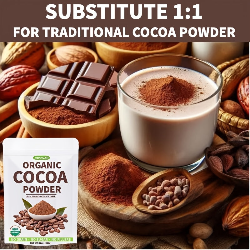 VBSWAP Organic Cacao Powder, 2lb - Unsweetened Cocoa Powder with Rich Dark Chocolate Flavor, Perfect for Baking, Coffee, Instant Drinks &Smoothies-Intensely Rich Flavor Cacao Powder-Cheap Items Chef's Market