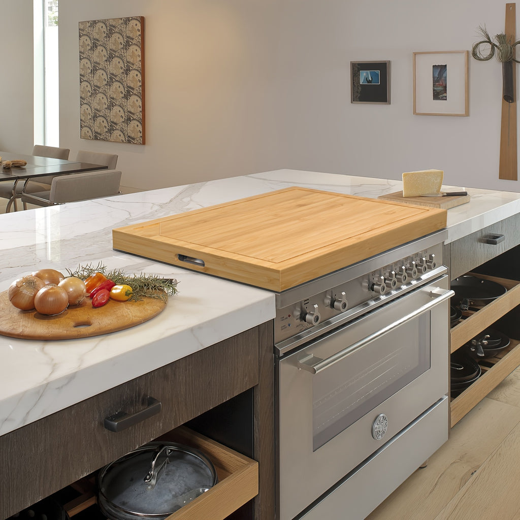 1pc Bamboo Stove Top Cover - Large Cutting Surface with Convenient Handles, Versatile Noodle Board, and Built-in Juice Grooves - Perfect for Electric Stoves, RV Cookware, Kitchen Gadget for Restaurants, Food Trucks, and Home Chef's Market