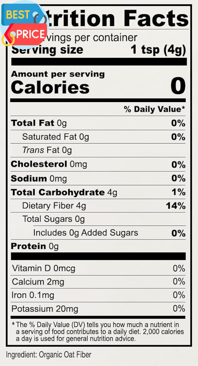 Organic Oat Fiber, 1.5 Lb, Gluten Free, Non GMO, Keto Friendly, Product of the U