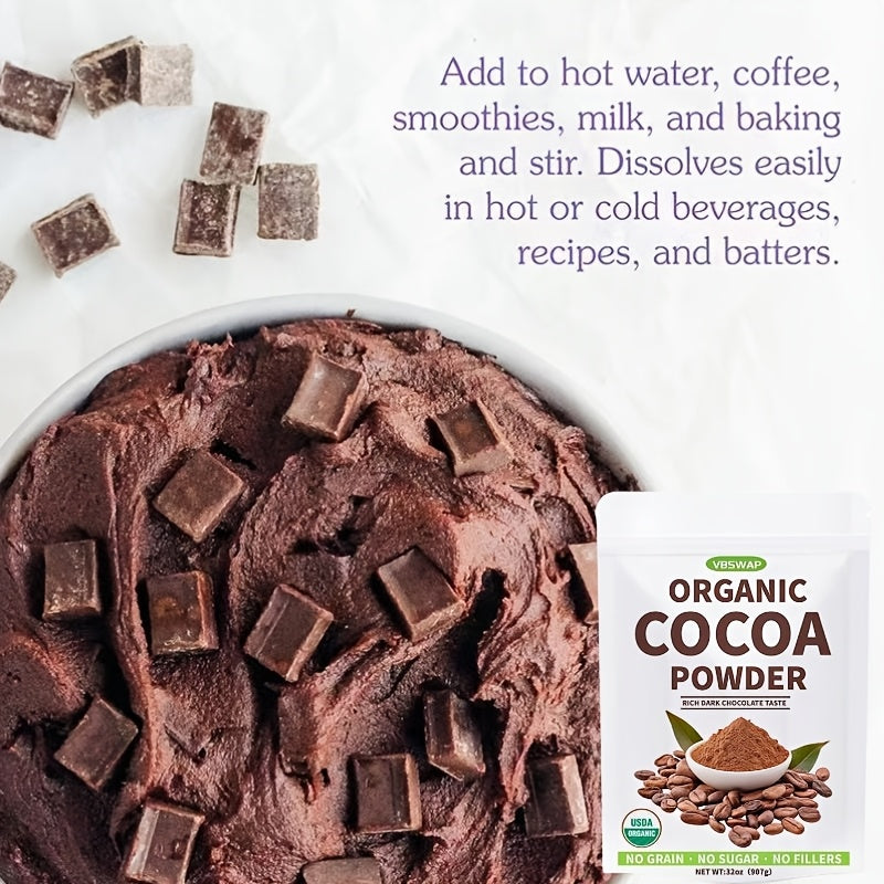 VBSWAP Organic Cacao Powder, 2lb - Unsweetened Cocoa Powder with Rich Dark Chocolate Flavor, Perfect for Baking, Coffee, Instant Drinks &Smoothies-Intensely Rich Flavor Cacao Powder-Cheap Items Chef's Market