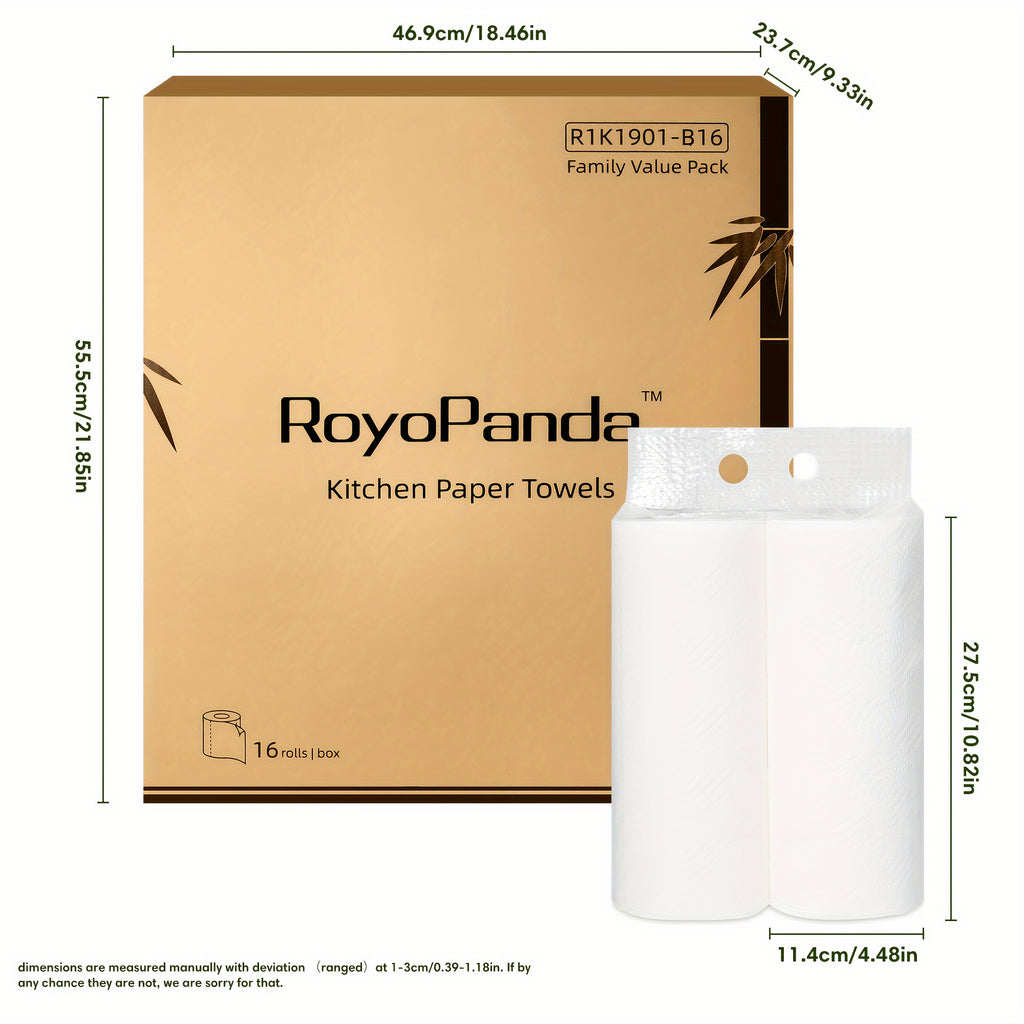 16 rolls/ box8 rolls in 1 box, 2-ply white bamboo pulp kitchen paper towels, 2 rolls individually wrapped, no ink contamination, large quantity of super premium paper towels, environmentally friendly and affordable Chef's Market