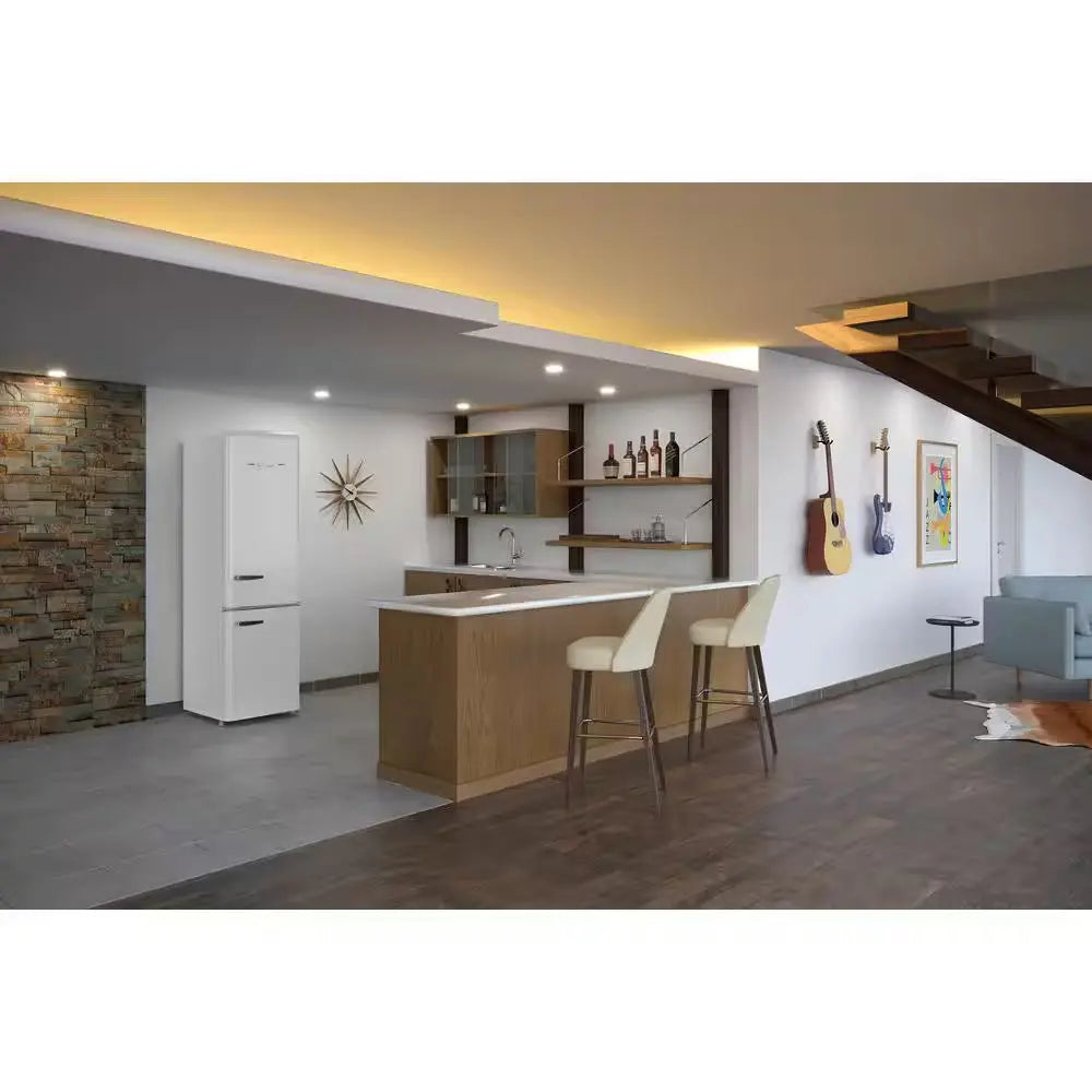 Classic Retro 21.6 In. 8.7 Cu. Ft. Counter Depth Bottom Freezer Refrigerator in Marshmallow White