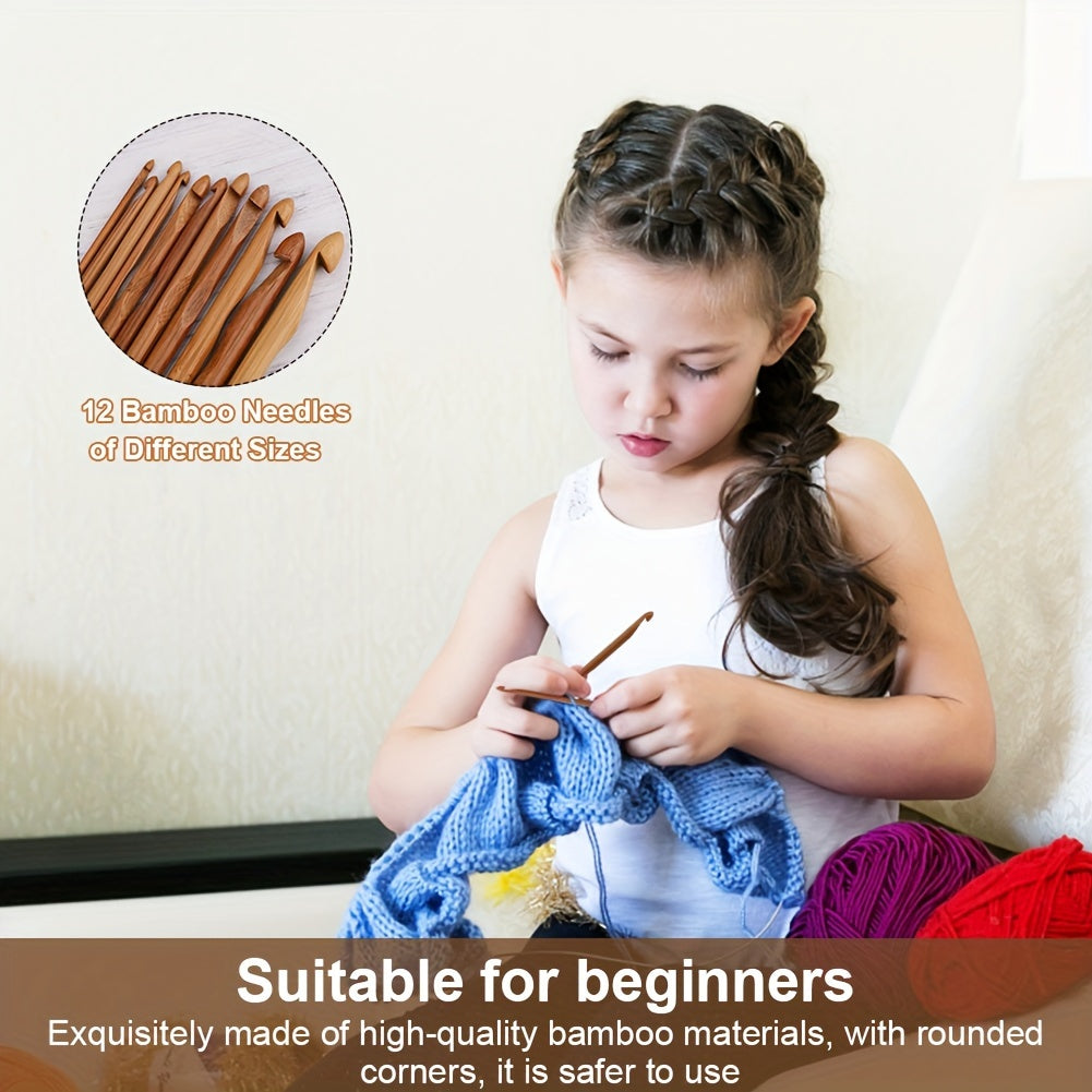 Elegant 1 Set Handcrafted Wooden Yarn Bowl with Lid & 12 Bamboo Crochet Hooks - Wool Yarn Holder Organizer for Knitting Enthusiasts - Artistic Craft Storage - Perfect for Crochet Projects Chef's Market