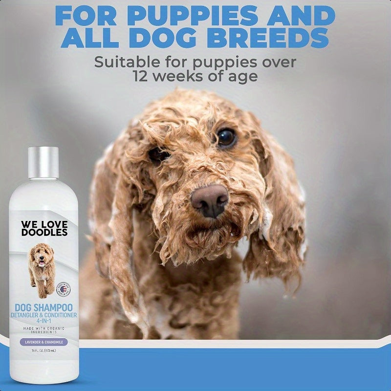 USDA Organic Dog Shampoo Conditioner and Detangler - Best Shampoo for Goldendoodles Poodles and Doodles - for Matted Pet Hair - Sensitive Skin Shampoo for Puppies - Made in The USA 16OZ Lavender Chef's Market