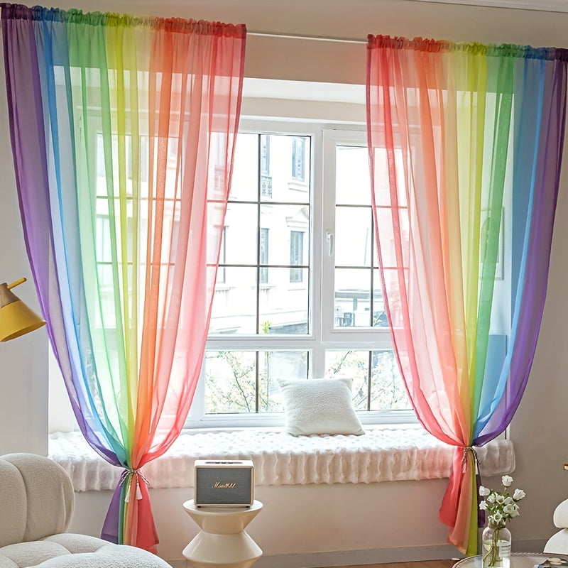 1pc Rainbow Colored Yarn Curtain, Colorful Window Treatment For Bedroom Office Kitchen Living Room Study Home Decor Chef's Market