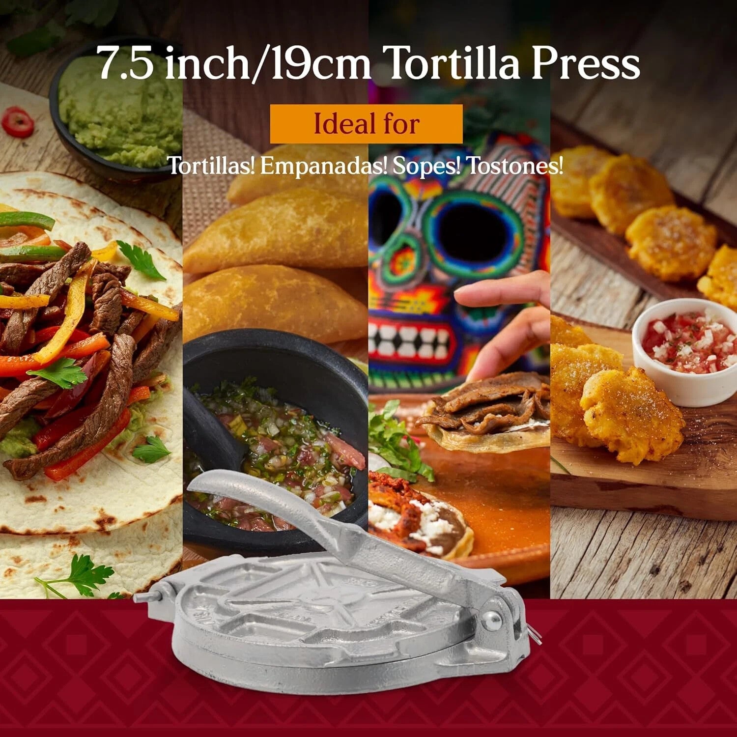 Estrella (7.5 Inch) Cast Iron Tortilla Press and Tostonera, Perfect for Mexican
