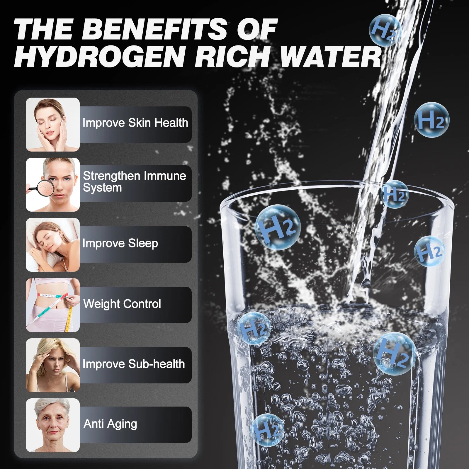 Hydrogen Water Bottle - Portable Hydrogen-Rich Water Generator with SPE/PEM Technology, Rechargeable, Suitable for Purified & Distilled Water