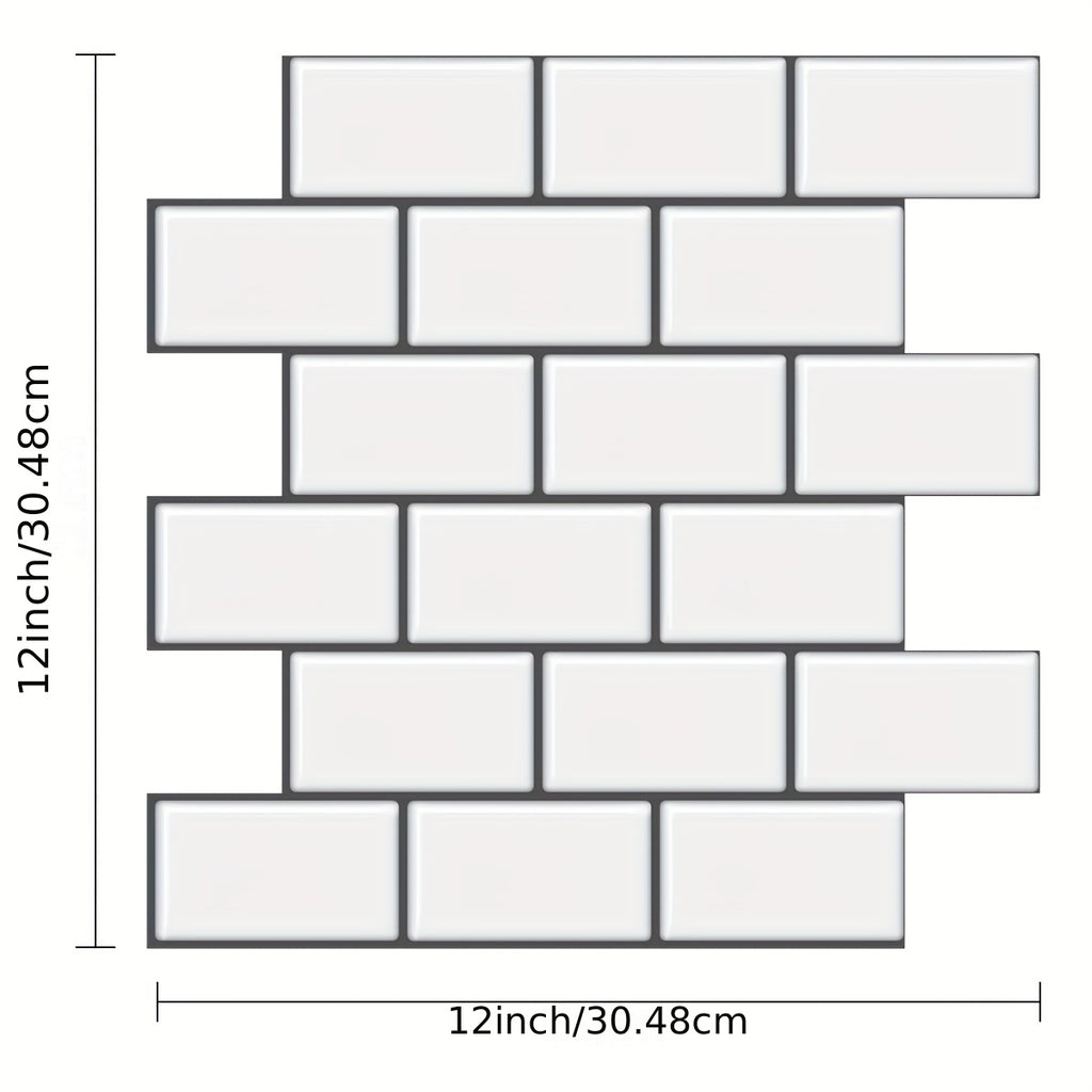 10pcs Self-adhesive 3D Subway Ceramic Tile Sticker For Kitchen, 12x12 Inch Decorative Home Renovation, Wall Tile Sticker For Kitchen, Balcony, Sink, Bathroom, Restaurant Chef's Market