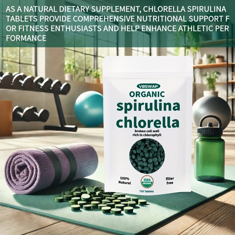 Organic Chlorella Spirulina Tablets, 720 Counts, 4 Months Supply, 50/50 Blend Superfood, No Filler, No Additives, Cracked Cell Wall, Rich In Vegan Protein, And Easy To Swallow.nutritional Supplement For Chef's Market
