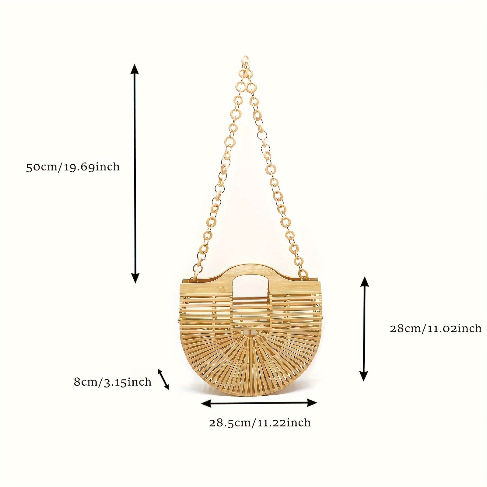 Women's Retro Style Bamboo Woven Handbag With Chain Strap, Hollow Out Beach Tote, Versatile Shoulder & Crossbody Bag, Vintage Bamboo Handle Purse Chef's Market