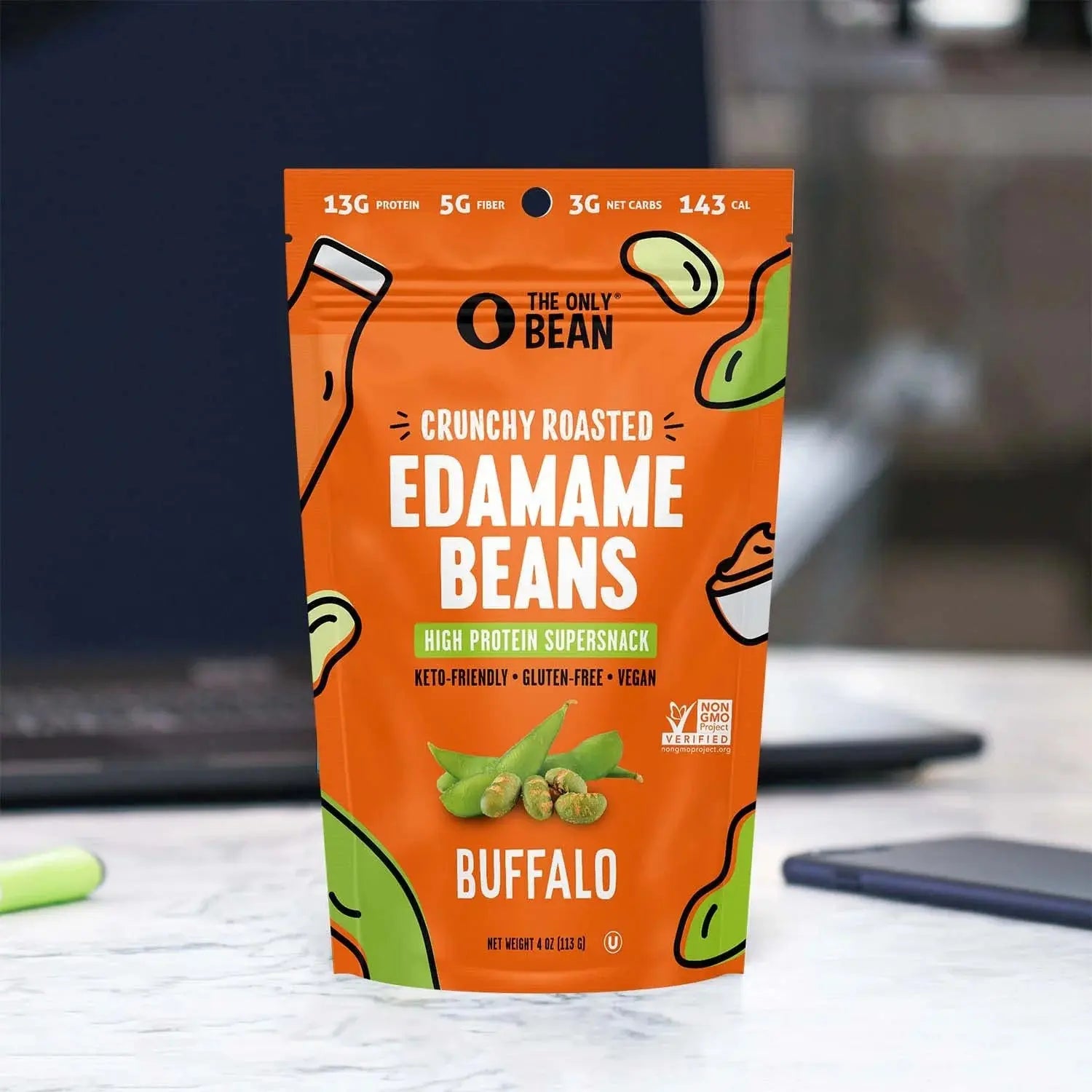 Crunchy Roasted Edamame Beans (Buffalo) - Keto Snacks (3G Net) - High Protein Healthy Snacks (13G Protein) - Low Carb, Gluten-Free Snack, Vegan Keto Food - 4 Oz (3 Pack)