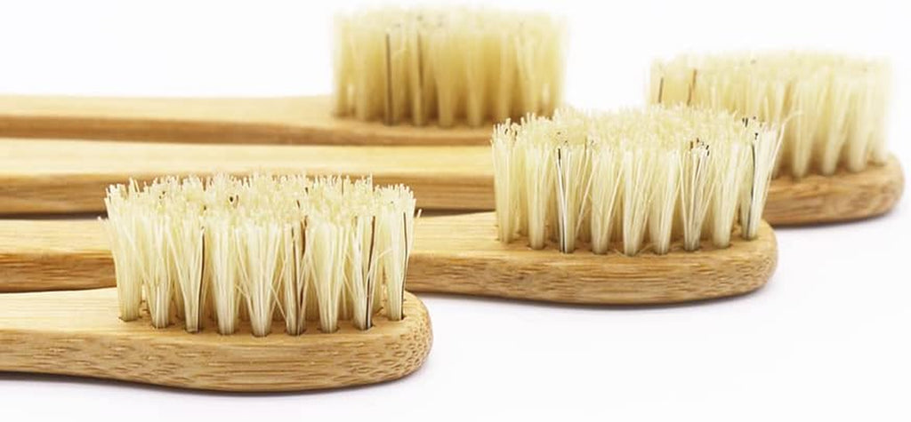 Bamboo and Boar Bristle Toothbrush (4 Pack) + Travel Case & Silk Dental Floss | 100% Compostable Bristles and Floss | Eco-Friendly Dental Set | Biodegradable & Compostable Wooden Toothbrushes