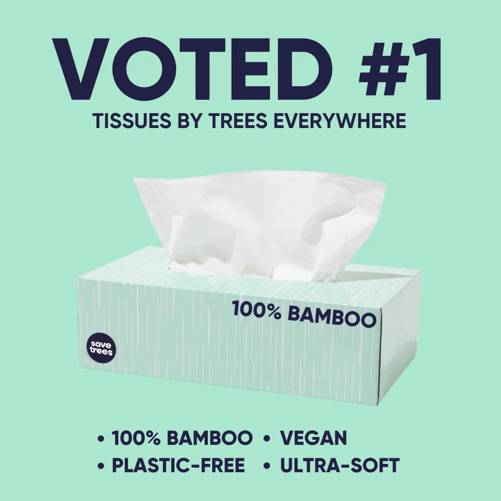 Bamboo Facial Tissues - 12 Bamboo Tissue Boxes, 100 Hypoallergenic Facial Tissues per Box - Unscented, Fragrance-Free