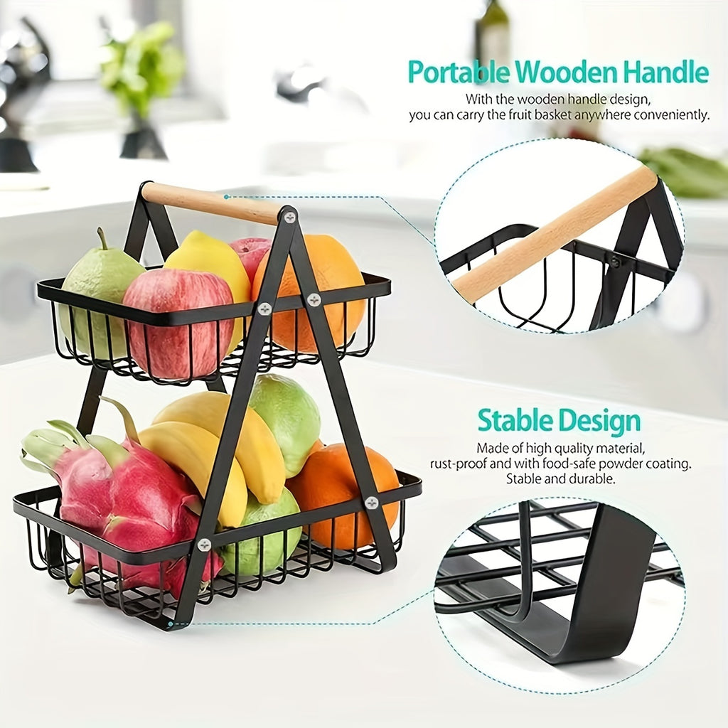 2-Tier/3-Tier Heavy-Duty Iron Fruit Basket with Detachable Layers - Modern Multi-Tier Countertop Storage Organizer Suitable for Kitchen Pantry, Dining Table, Fruits, Vegetables, Bread & Snacks - Space-Saving Rectangular Baske Chef's Market