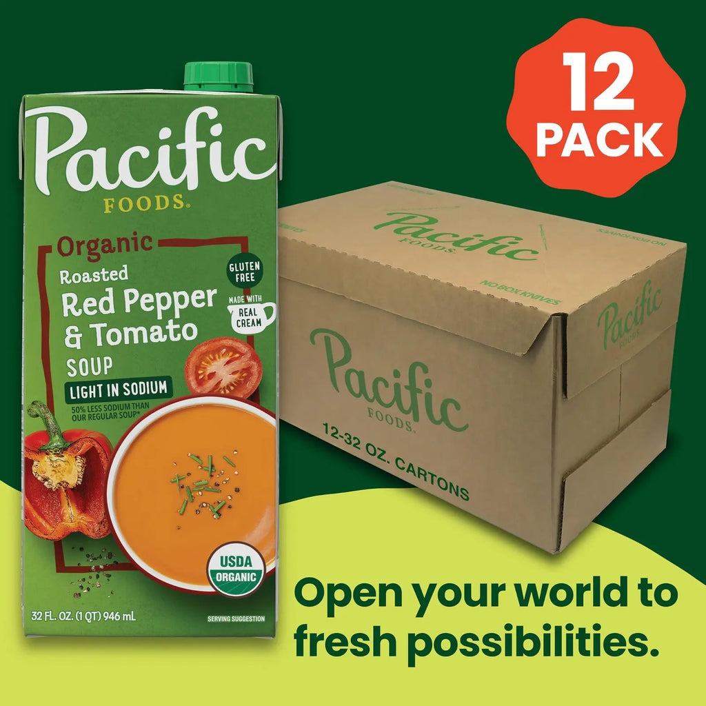 Pacific Foods Organic Light in Sodium Roasted Red Pepper Tomato Soup 32 Oz 12...