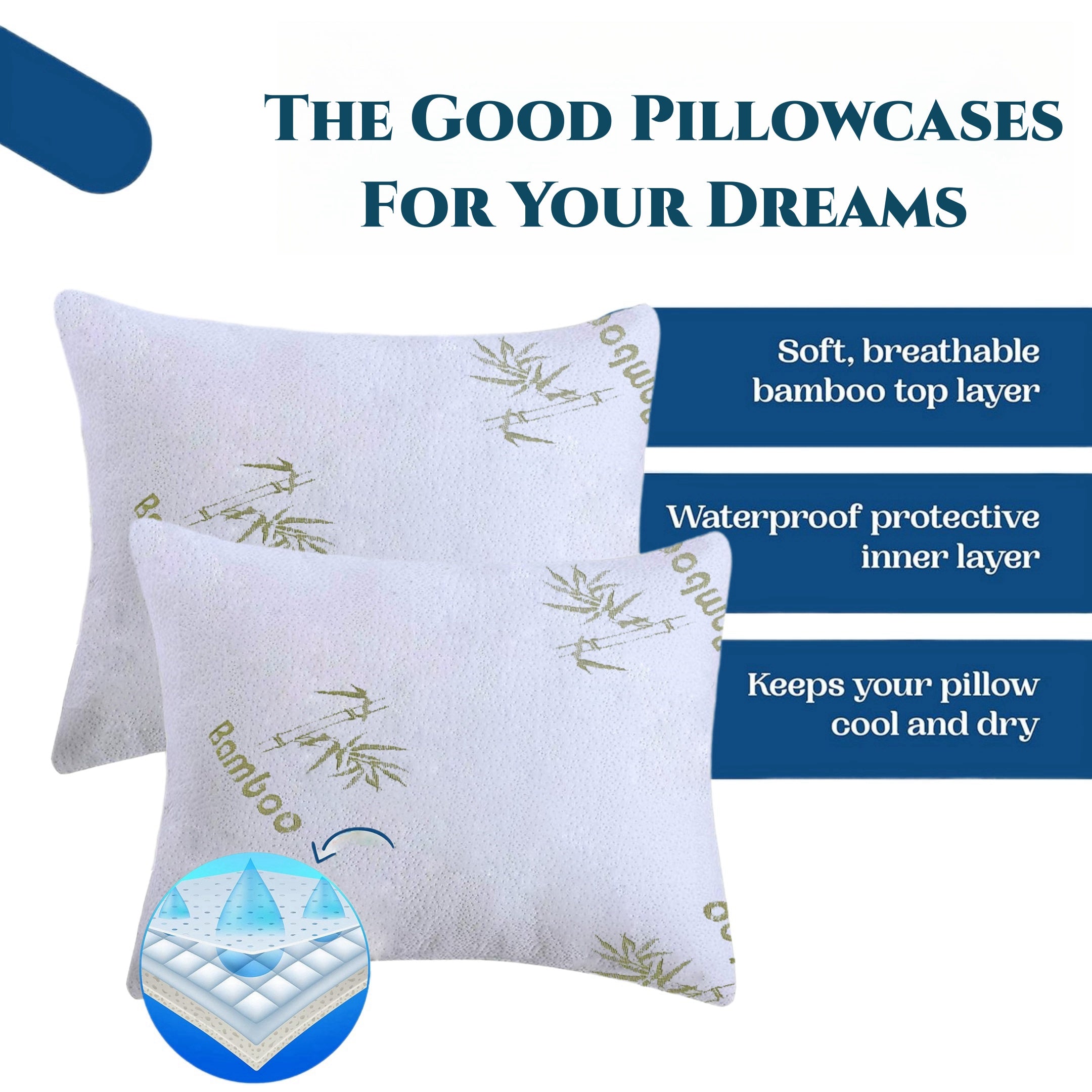 Double Pack High Weight Bamboo Fiber Jacquard Waterproof Pillowcase, Cool and Soft Pillowcase, Washable Pillow Protector Chef's Market