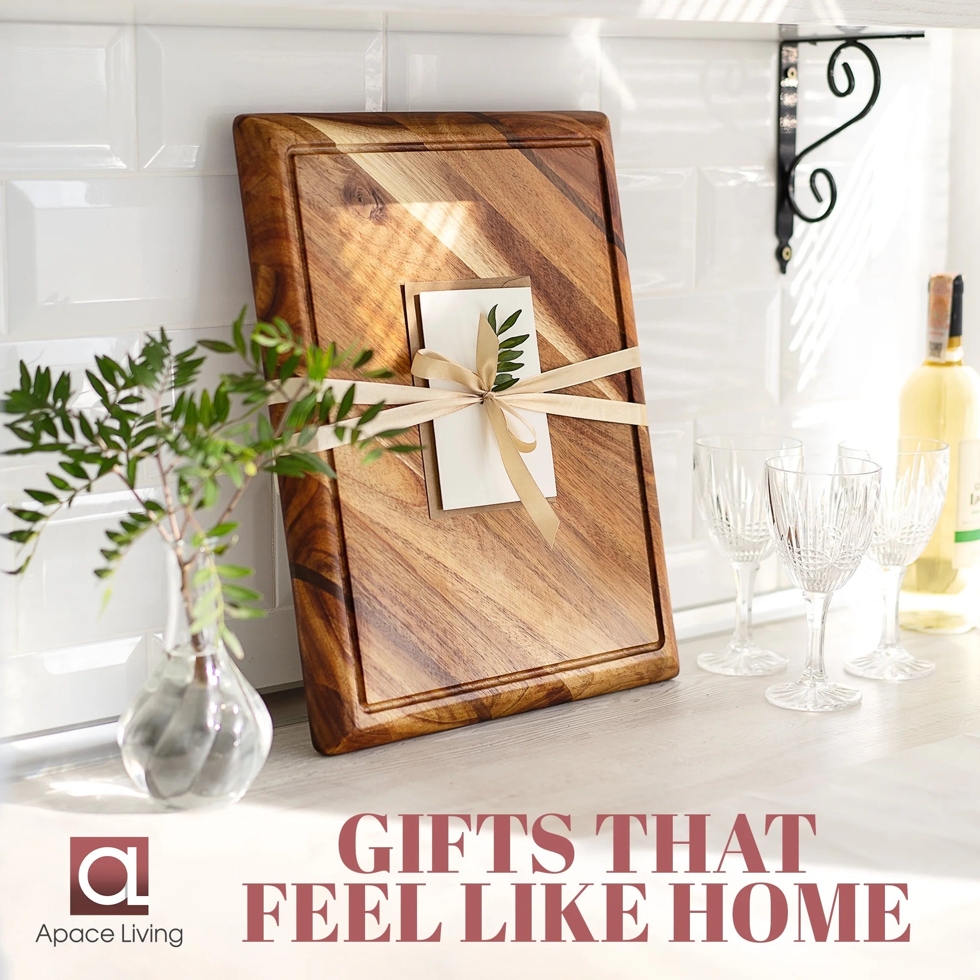 Contour Wood Cutting Board - Large Acacia Butcher Block Chopping Board for Kitchen W/Stand, Sustainable Wood, Juice Groove - Doubles as 4 Compartment Serving Board -  17X13X1.5