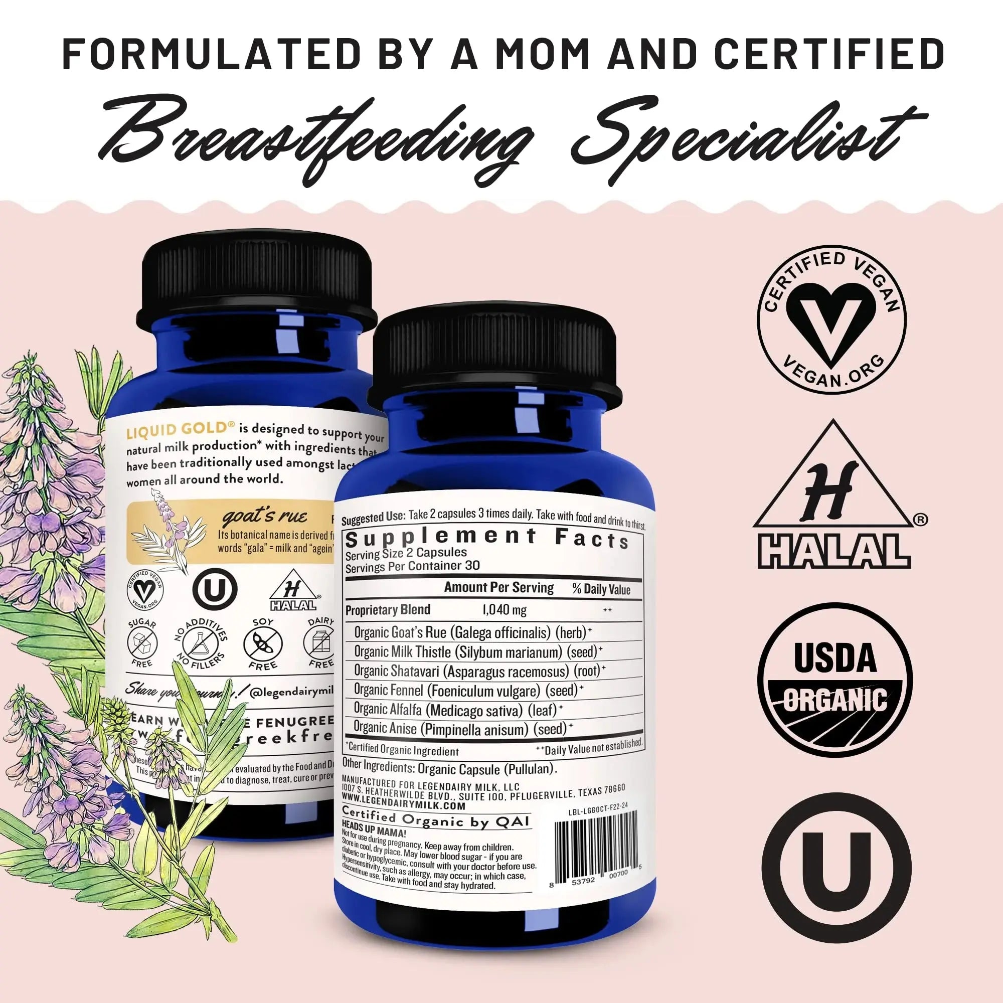 (2 Pack)  Liquid Gold, Lactation Supplement for Increased Milk Production, 60 Count