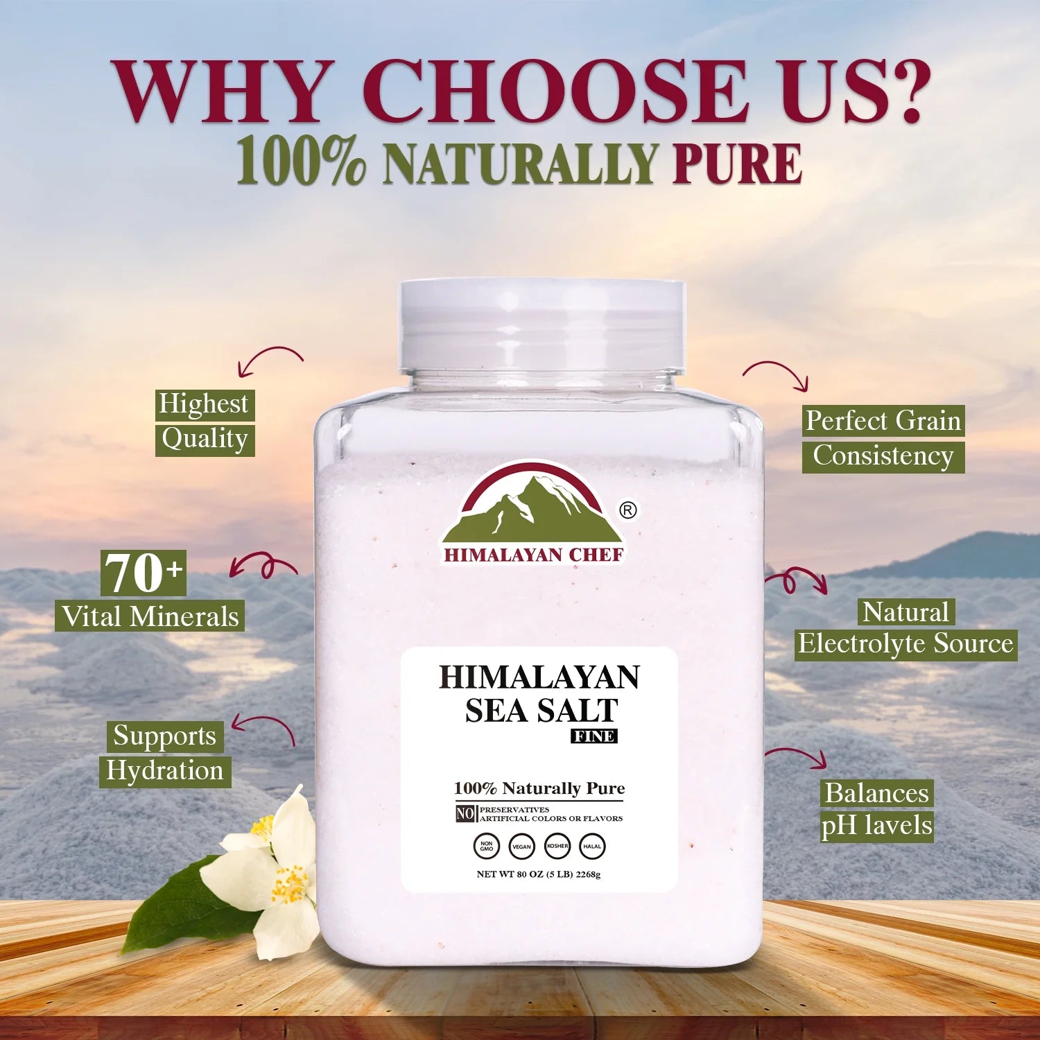 Sea Salt Fine Grain, 5 Lbs | Rich Minerals, 100% Natural and Unrefined Sea Salt Fine Organic Minerals