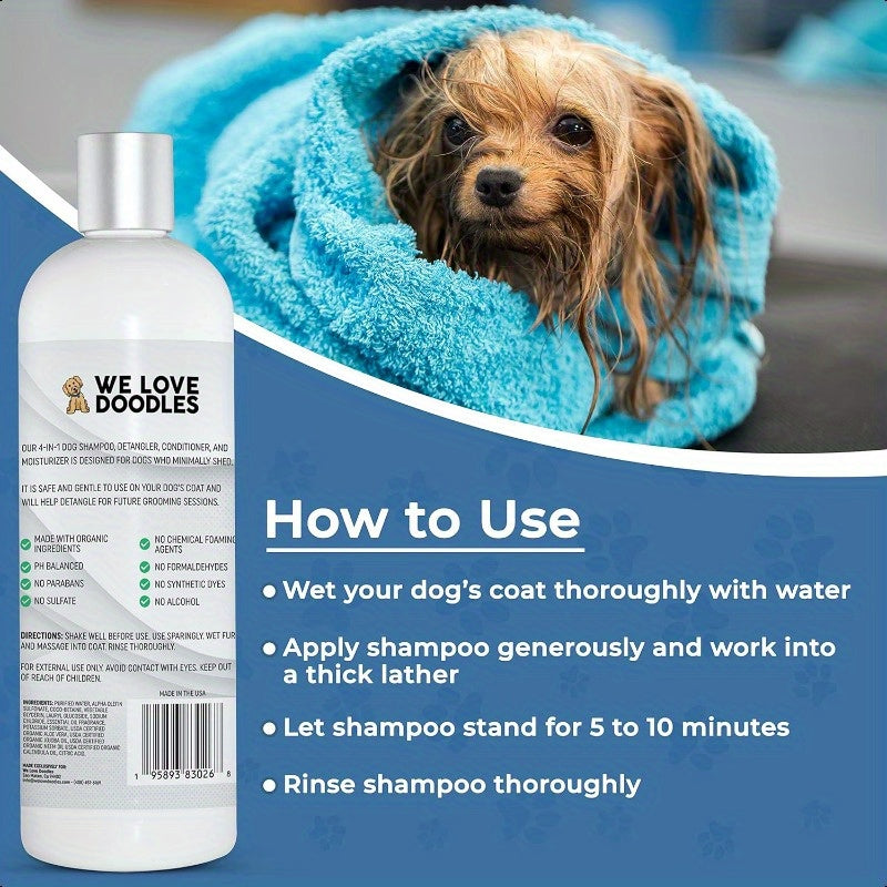 USDA Organic Dog Shampoo Conditioner and Detangler - Best Shampoo for Goldendoodles Poodles and Doodles - for Matted Pet Hair - Sensitive Skin Shampoo for Puppies - Made in The USA 16OZ Lavender Chef's Market